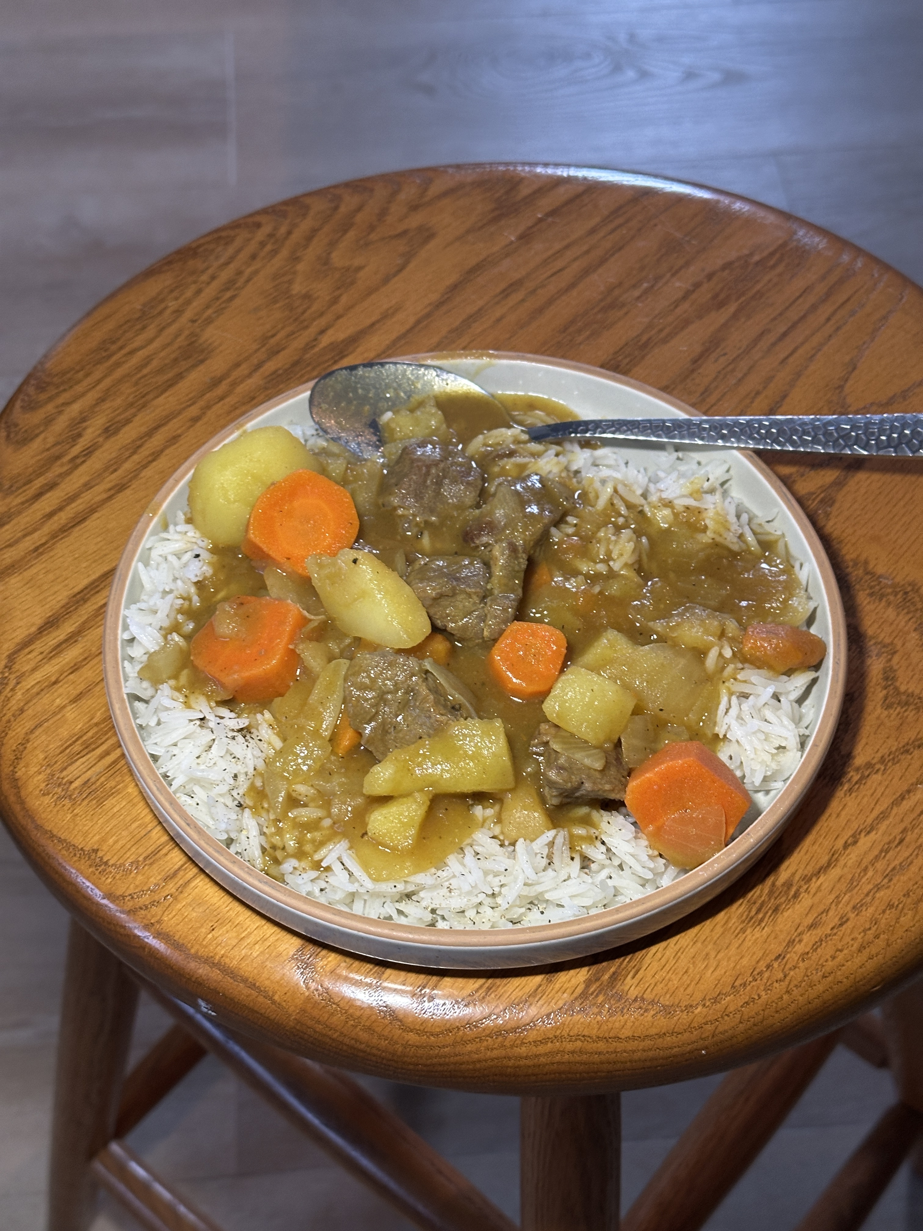 Curry from a friend with veggies on a bed of rice